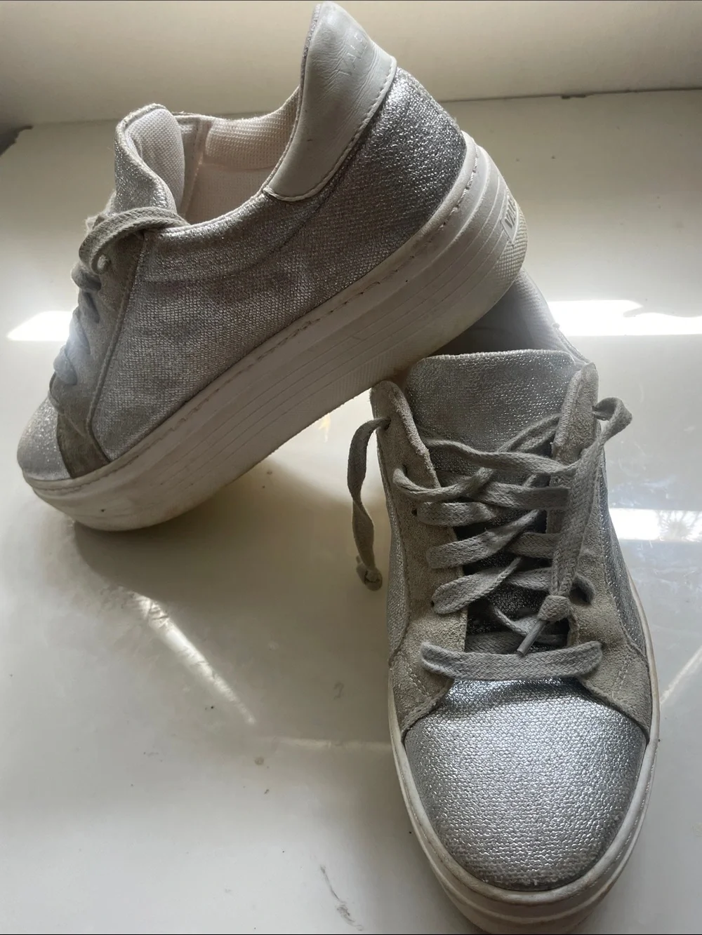 Valentino Women's Silver Glitter Lace-Up Sneakers